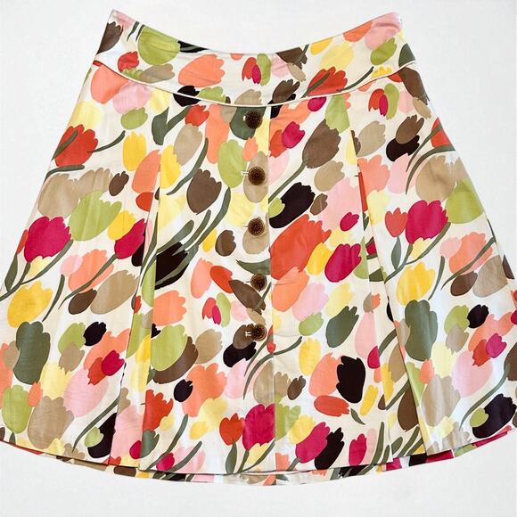 Y2K Talbots Pleated Tulip Print Floral Skirt Sz 12P Side Zip Preppy Cottagecore - Picture 7 of 10